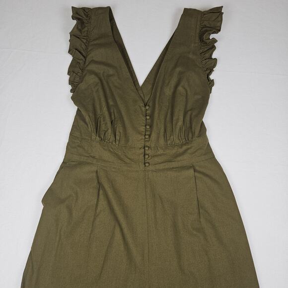 Happy X Nature Jumpsuit Jumper Green Romper Cottage Boho Ruffle Bow Womens 14 XL - Picture 12 of 16